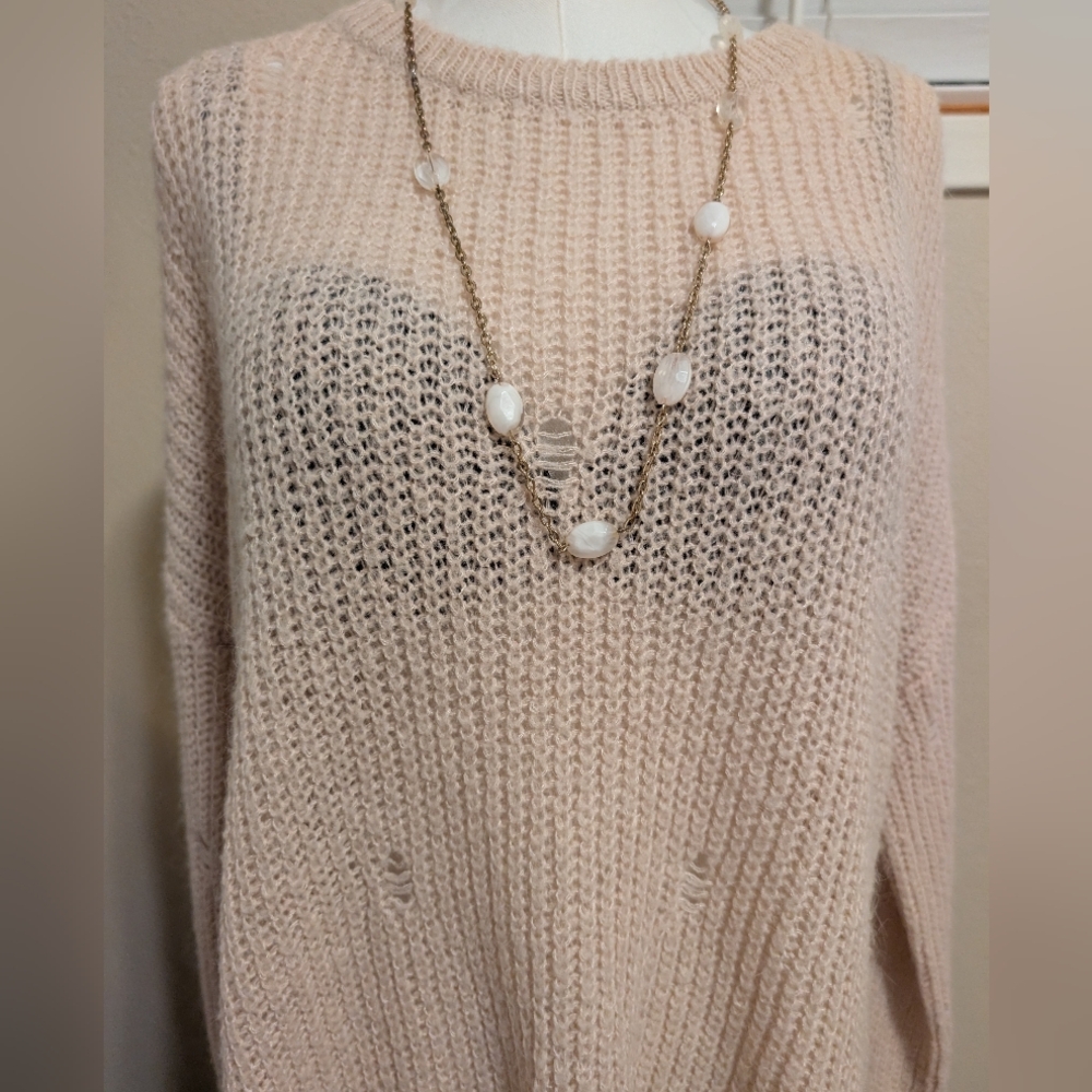🩷 Boho-Chic Distressed Tunic Sweater